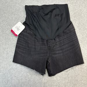 Isabel Maternity Midi Jean Short Womens 2 Black Crossover Panel Pull On Raw Hem